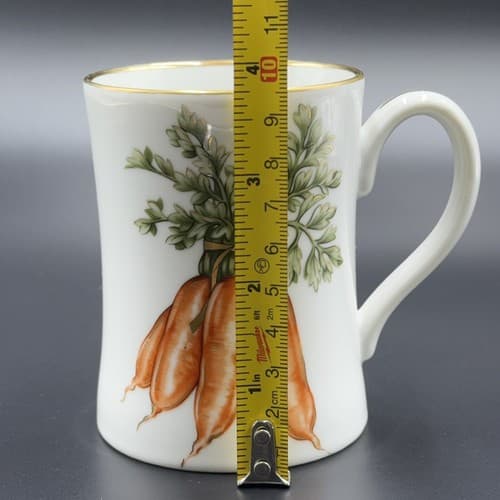 Fitz & Floyd FF Vegetable Harvest White Coffee Mug Cup Carrot Gold Trim 1982 - Thumbnail 4