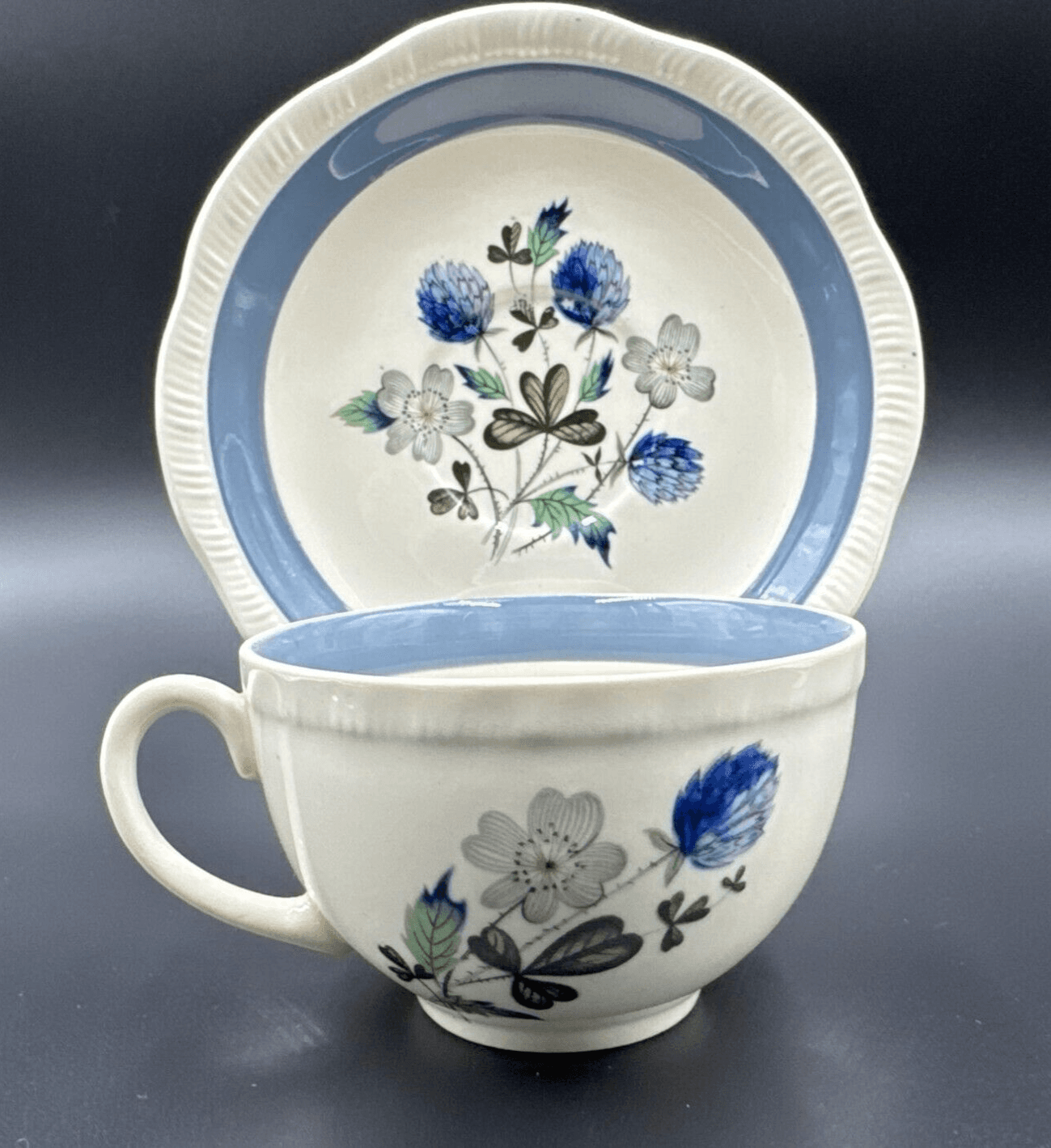Alfred Meakin Ironstone Blue Clover Cup & Saucer Set - Image 1