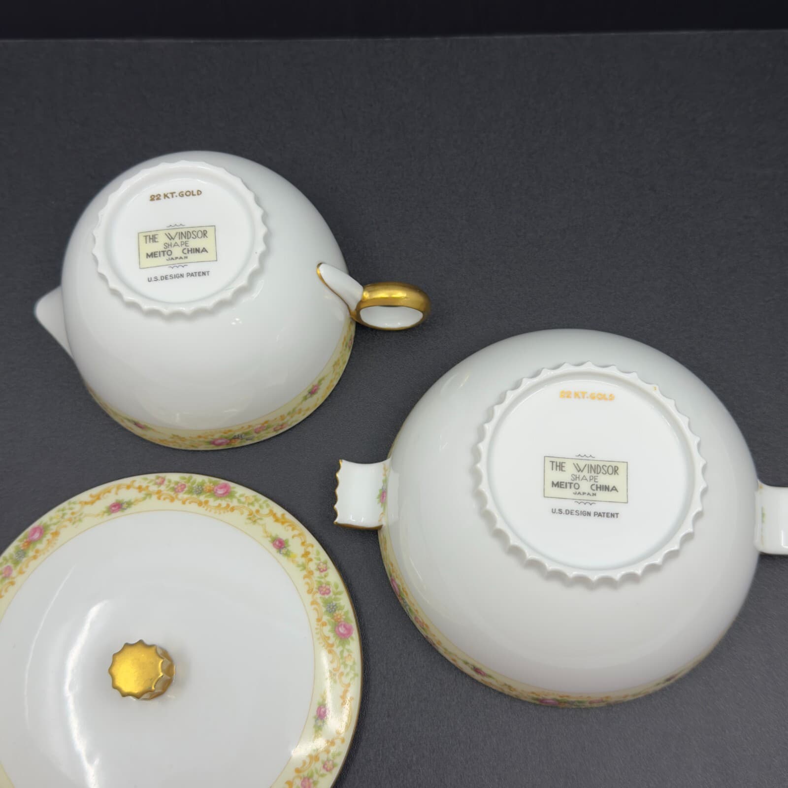 Meito China Modern Windsor Creamer and Covered Sugar Bowl 22 karat gold trim - Thumbnail 5