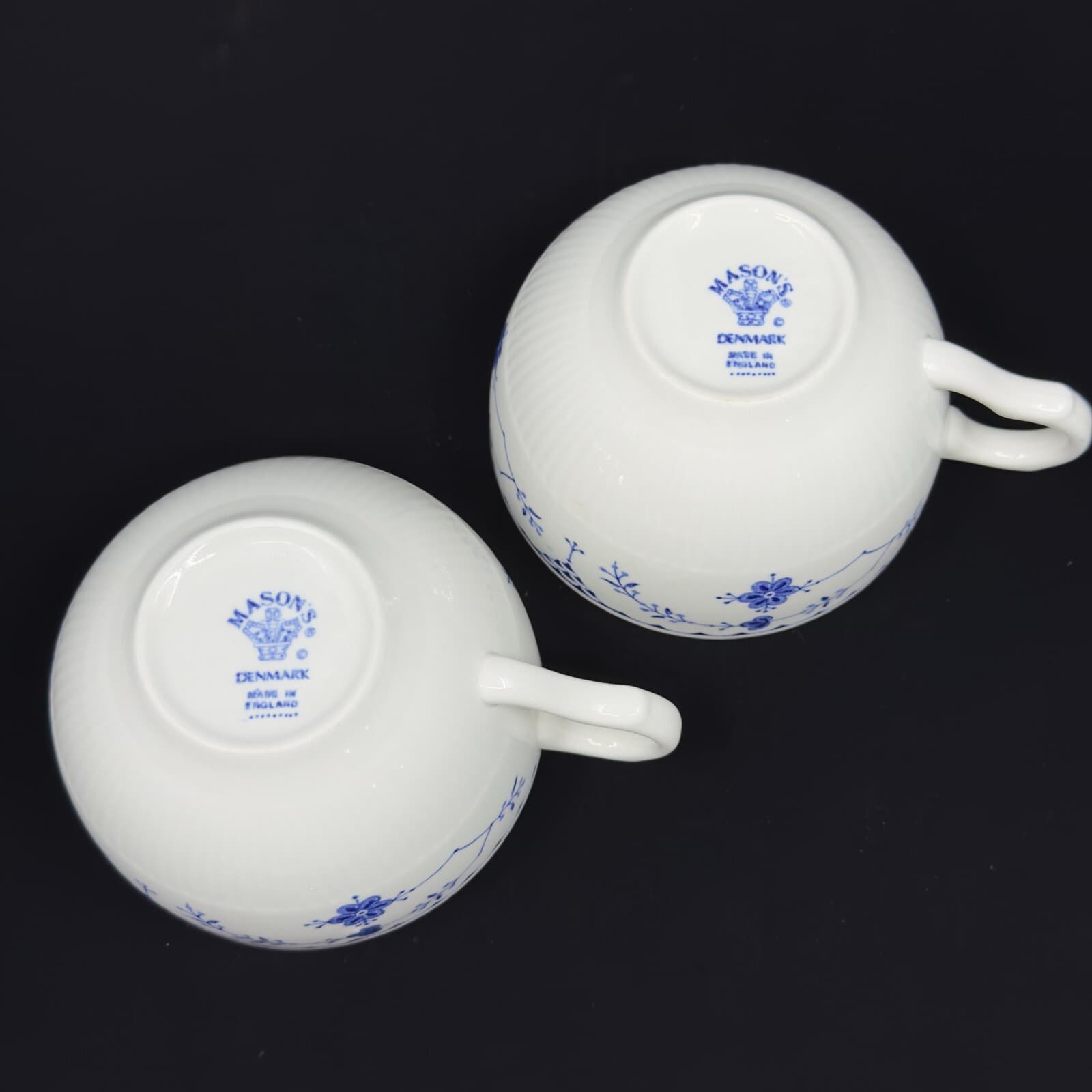 Masons “Denmark” Blue And White Ironstone Breakfast Coffee Cups Set Of 2 - Thumbnail 2