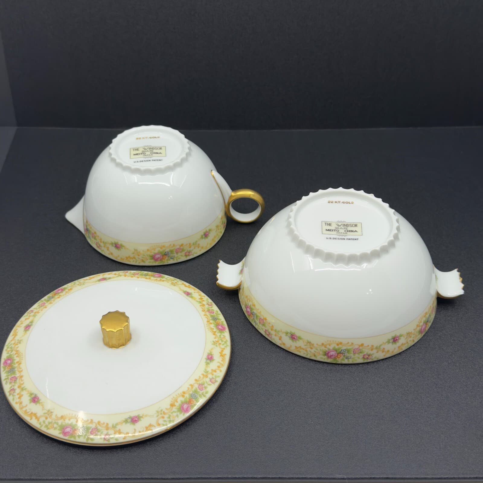 Meito China Modern Windsor Creamer and Covered Sugar Bowl 22 karat gold trim - Thumbnail 4