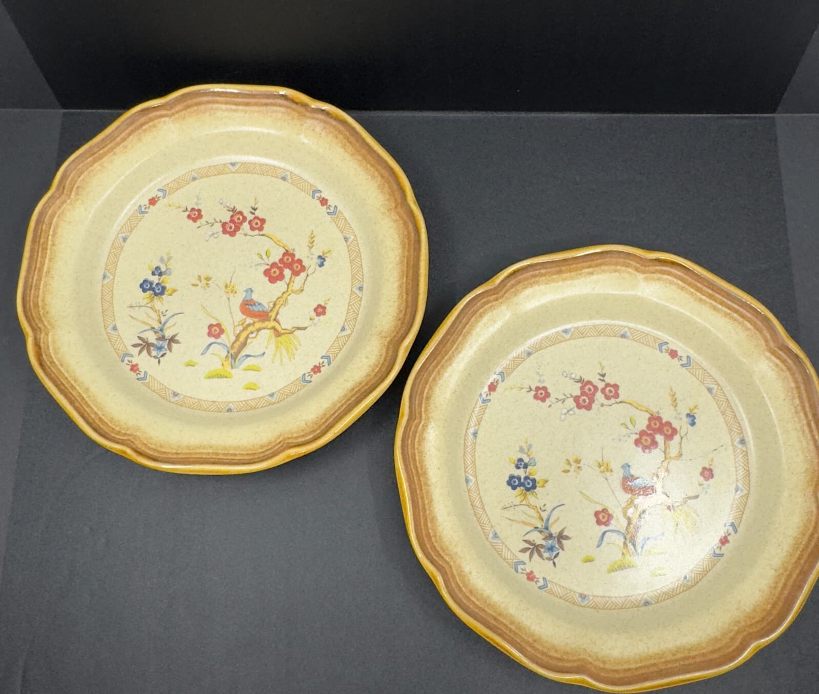 Mikasa Whole Wheat Imperial Flower 10 3/4 Dinner Plate Set Of 2 #E8076 - Image 1