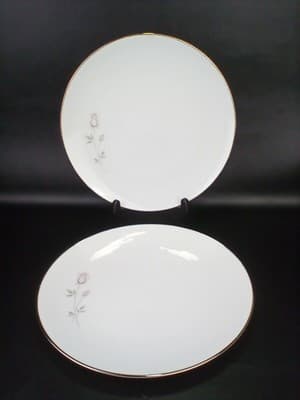 Noritake Pasadena 6311 Dinner Plates(x2) Pink/Gray Rose Buds 10.5” Platinum trim - Image 1