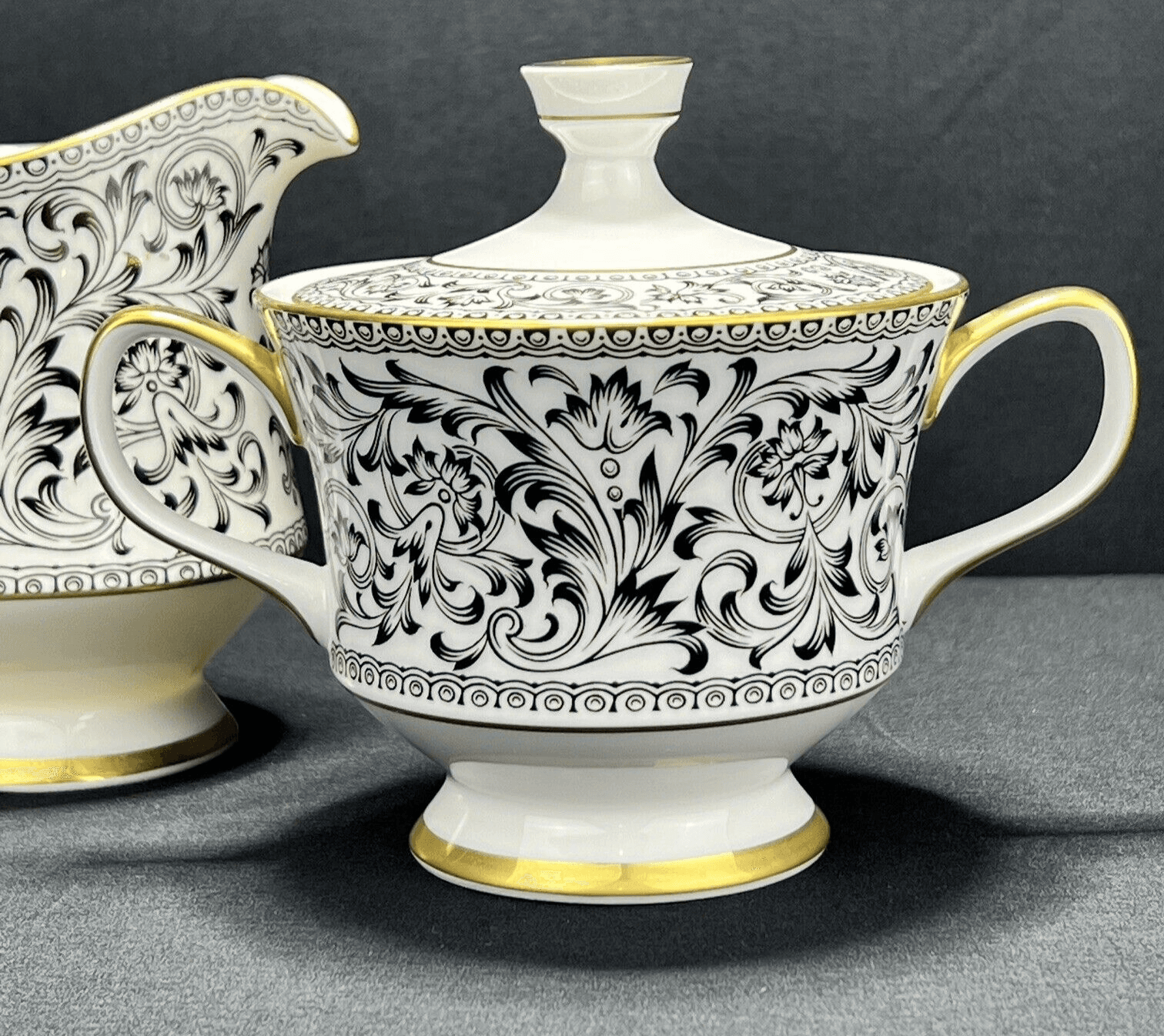 Sango China Japan Spanish Lace # 3757 Sugar Bowl and Creamer Set. - Thumbnail 2