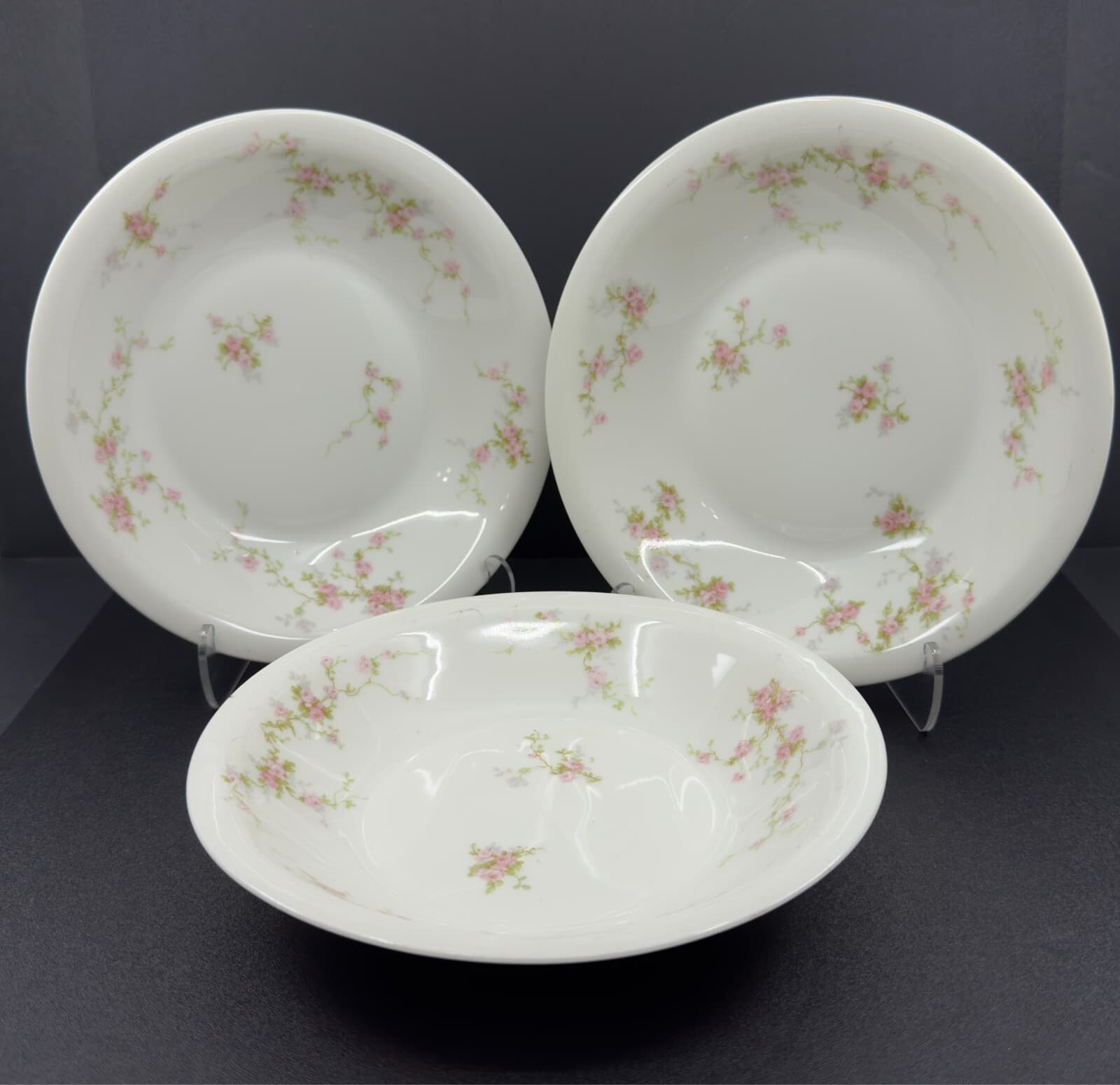 Theodore Haviland Pink Spray 7 1/2" Soup Bowls ( Set of 3) - Image 1