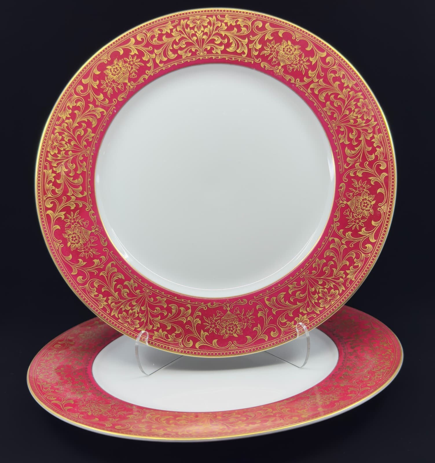Hanover Harmony House China Filigree Red Dinner Plates 10 1/2" set of 2 - Image 1