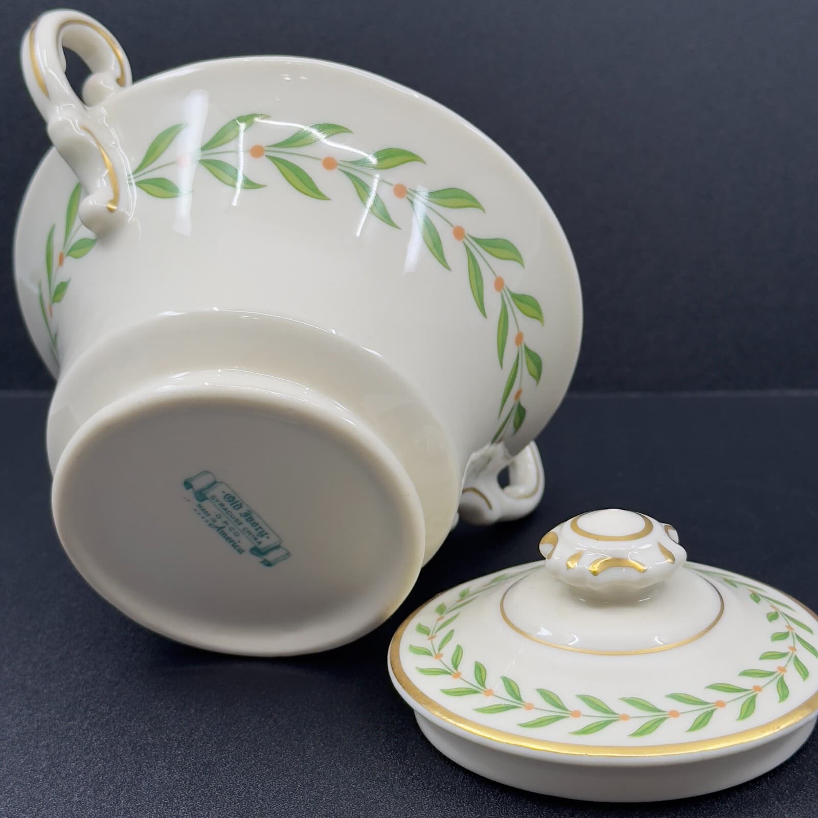 Syracuse China Old Ivory Greenwood Sugar Bowl and Lid - Thumbnail 2