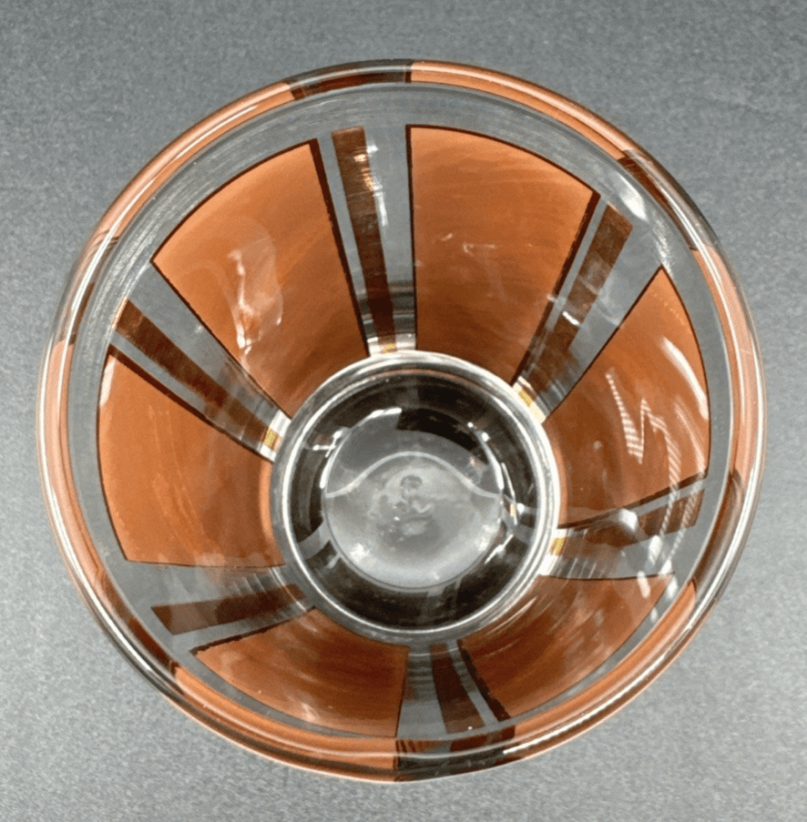 MCM Vintage Libbey Woodgrain Brown and Gold Panel 5" Glass Tumblers Set of 2 - Thumbnail 4