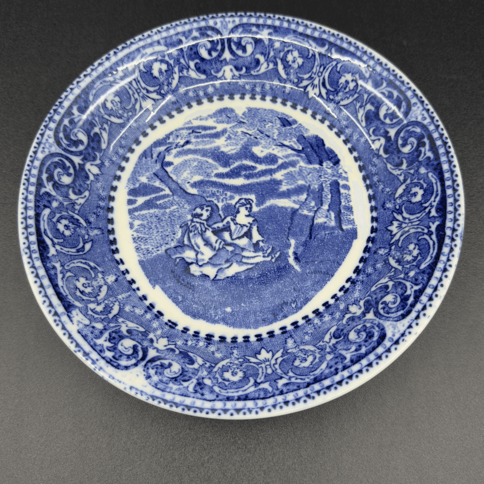 British Anchor Ye Olde Historical Pottery Blue and White Collectors Plate 7 3/4" - Image 1
