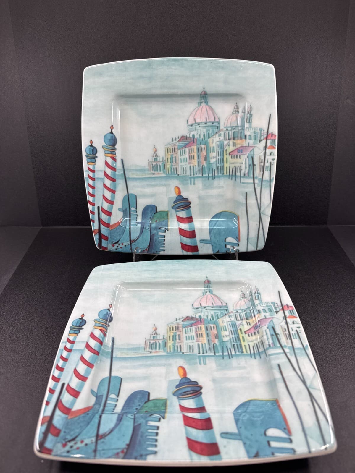 Italian Ceramic Company Venezia Square 8 1/4" Salad Plates Set of 2 - Italy