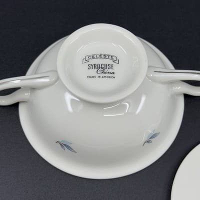 Syracuse China Celeste Blue Willow Pattern Sugar Bowl With Lid Platinum Trim - Thumbnail 2