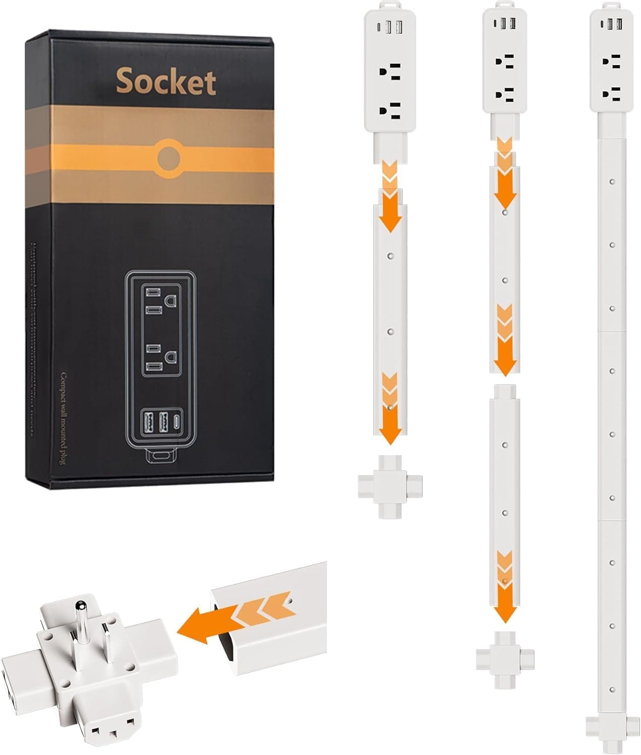 Outlet Extender Stick - Features 2 USB-A, USB-C and 2 AC Outlets, Adjustable Dis - Image 1
