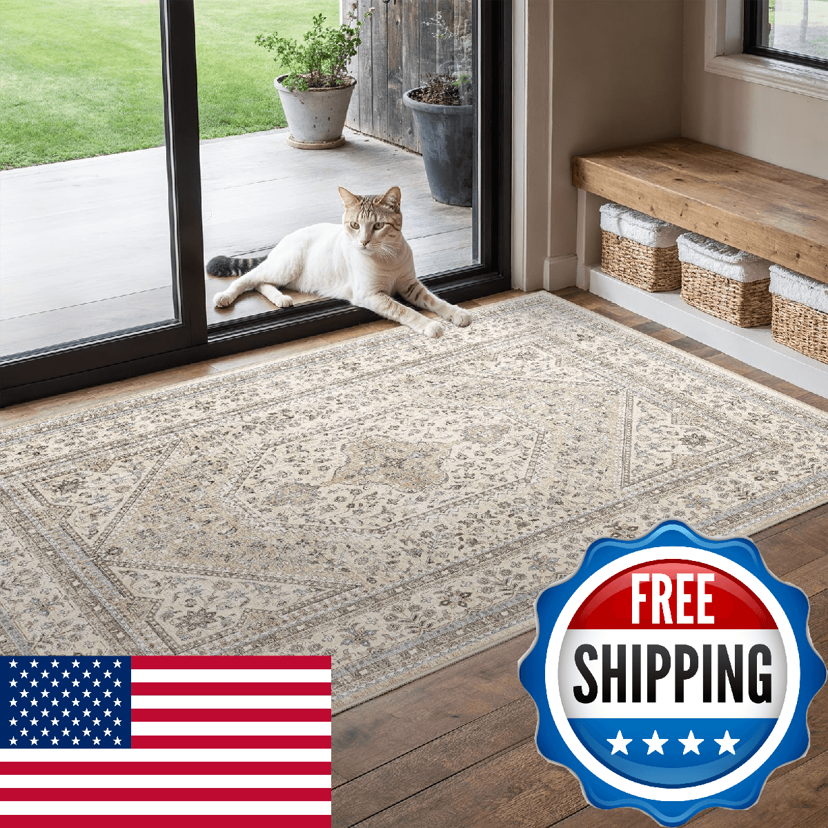 Washable 3x5 Area Rug Entryway Bedroom Non Slip Rubber Backing Kitchen Bathroom - Image 1
