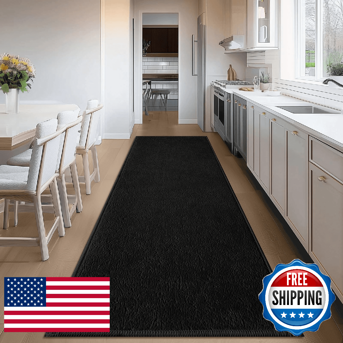 Bilimili Bathroom Runner Rugs Absorbent Non-Slip Bath Mat Quick Dry 24x72 Black - Image 1