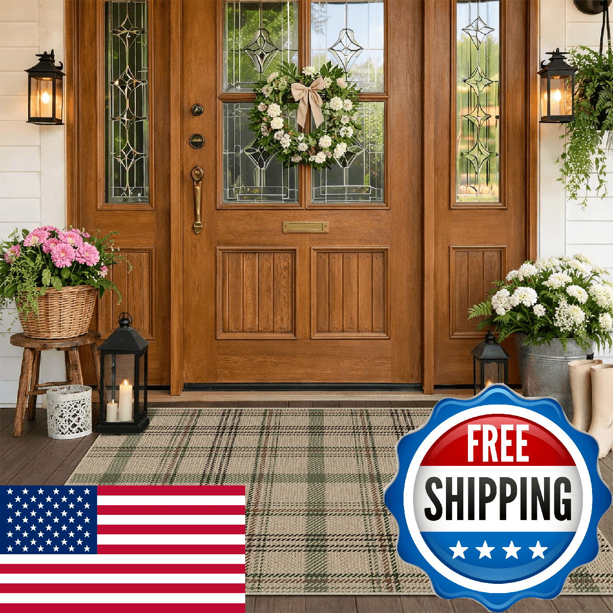 Washable Door Mat Indoor Entrance Large Entryway Rug 2'3" x 3'7" Non Slip Sage P - Image 1