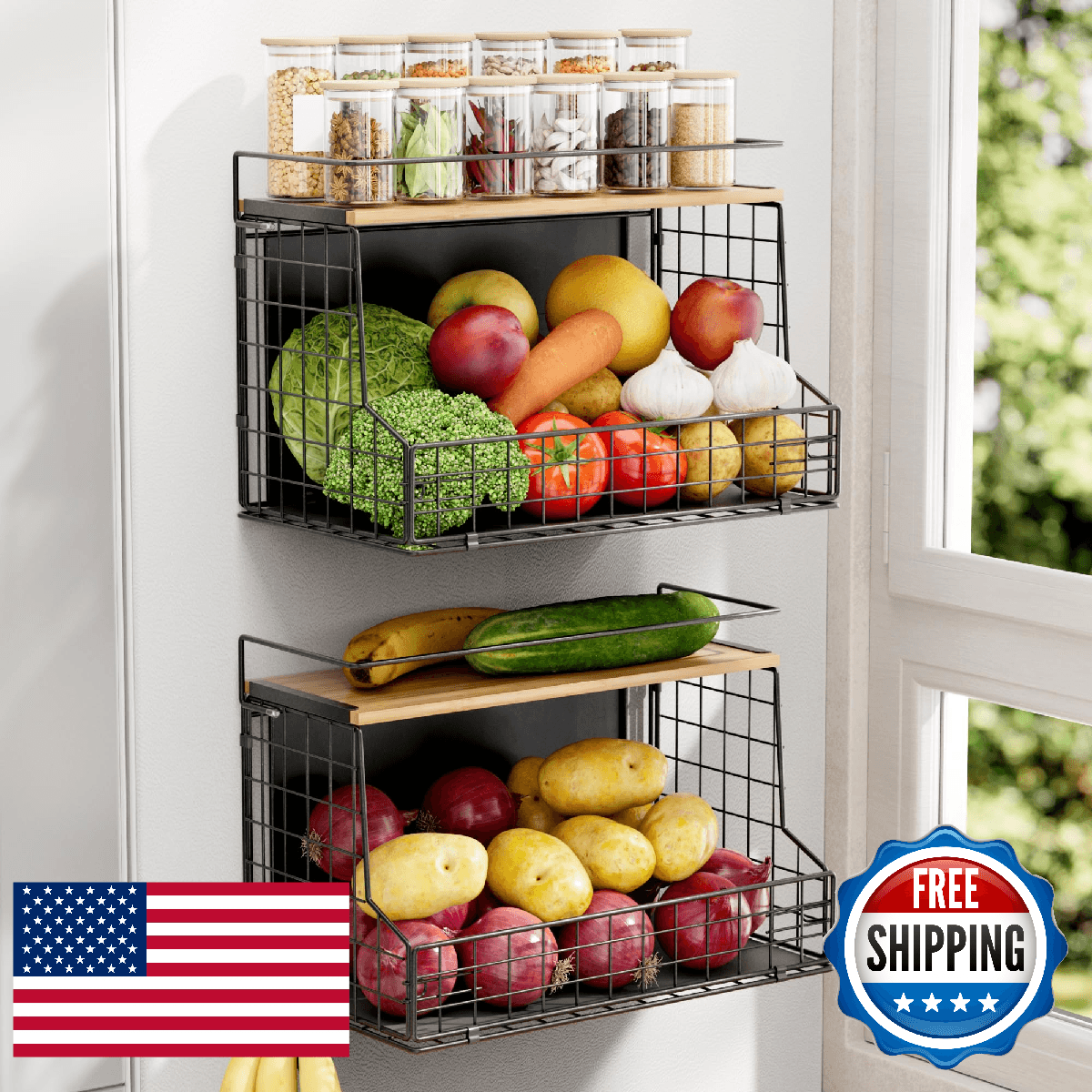 TIDIIABODE Magnetic Shelf for Fridge 2 Pack Large Container Magnetic Spice Rack - Image 1