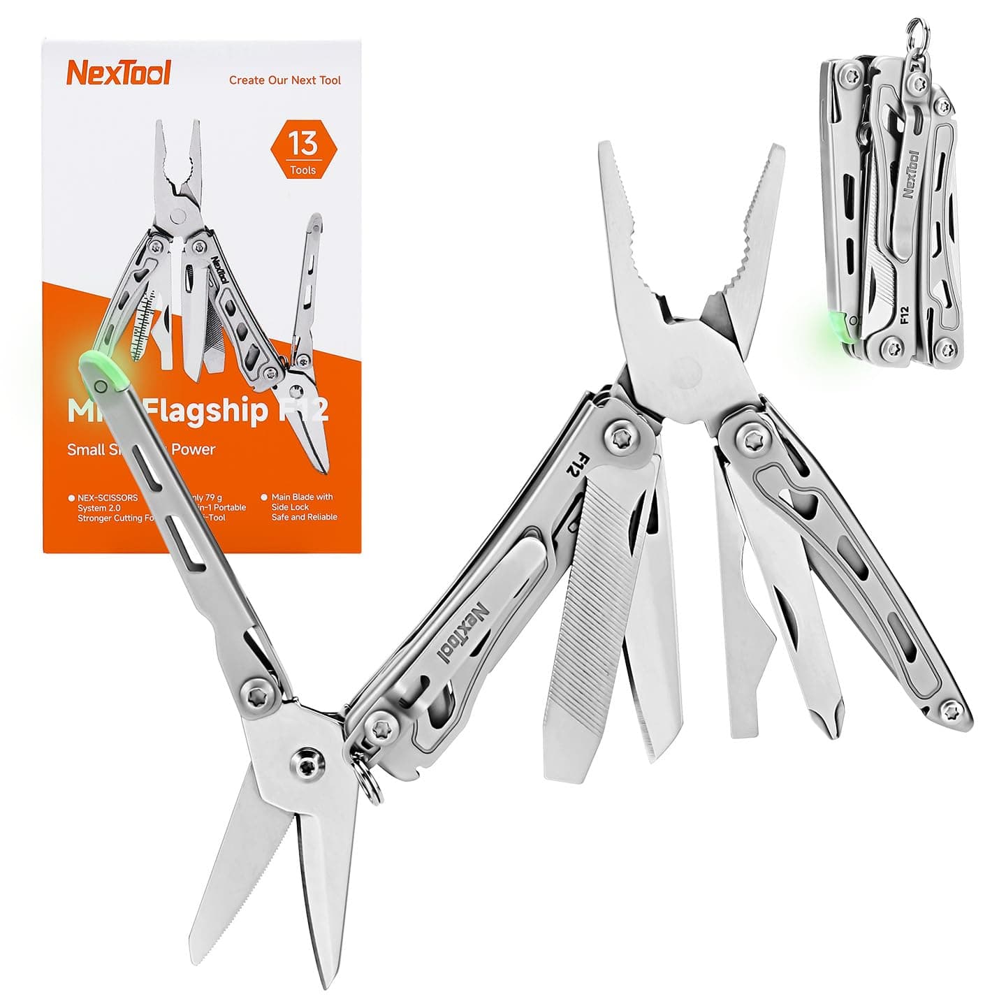 NexTool F12 Mini Multitool, 13-in-1 Keychain Multitool with Serrated Scissors, F - Image 1