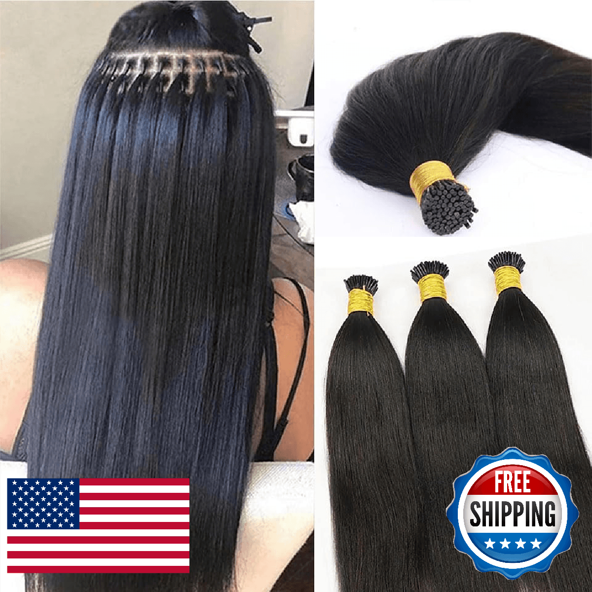Yaki Straight I Tip Hair Extensions Human Hair Brazilian Remy Hairs 22" Invisibl - Image 1
