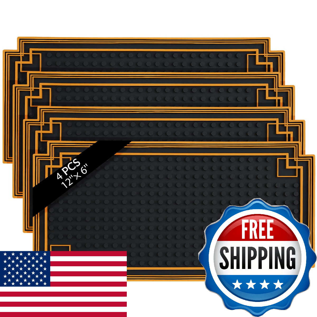 Drydiet 4 Pcs Bar Mat 12 x 6 Inch Non Slip Rubber Mat with Gold Border Durable S - Image 1