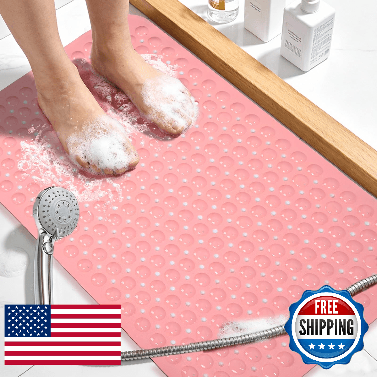 Naoloture Large Shower Mat 21.5x33.5 Inch Pink, Soft Non Slip Shower Mats for In - Image 1