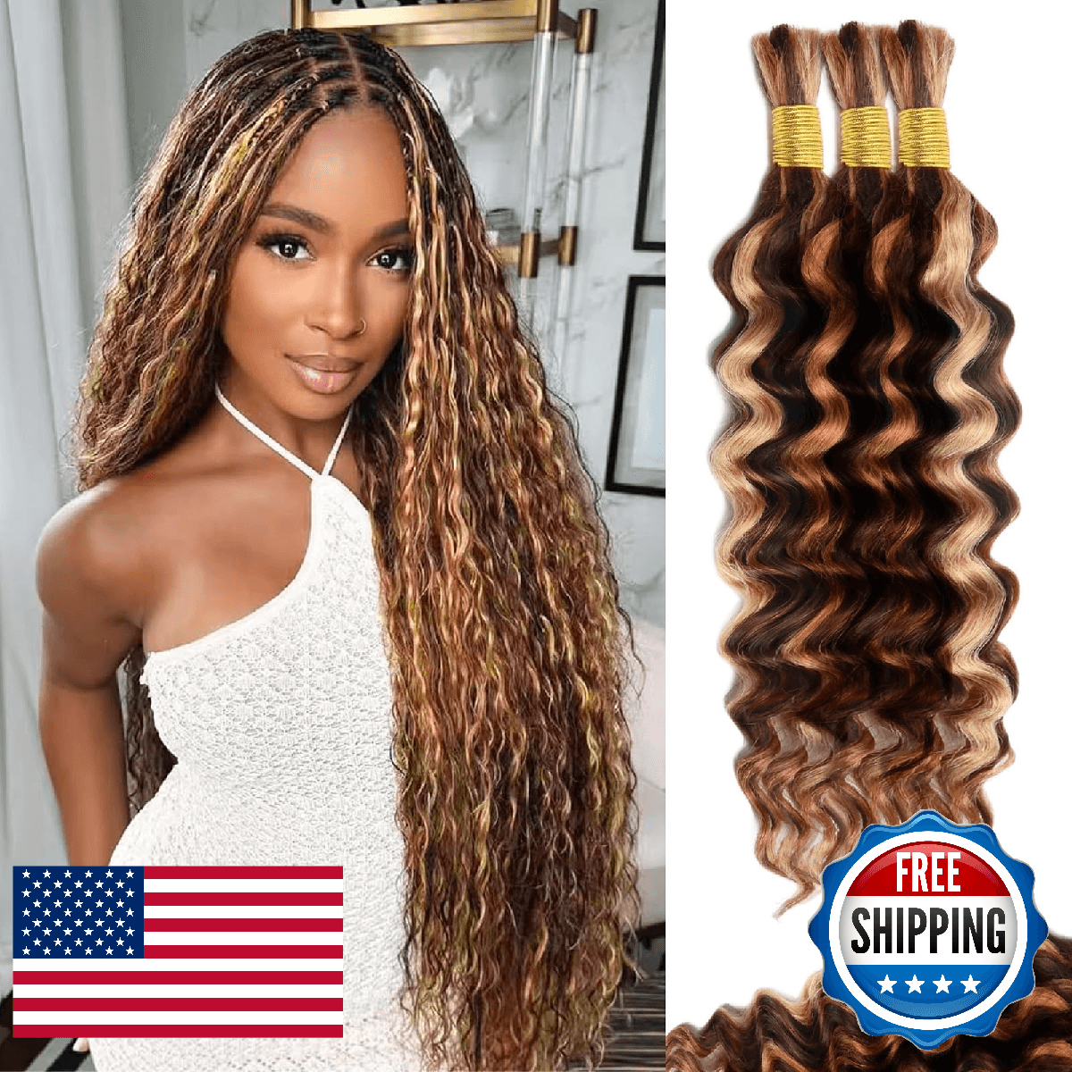 MUXFILLA 14 Inch Highlight Human Braiding Hair for Boho Braids, P4/27/30 Ombre B - Image 1