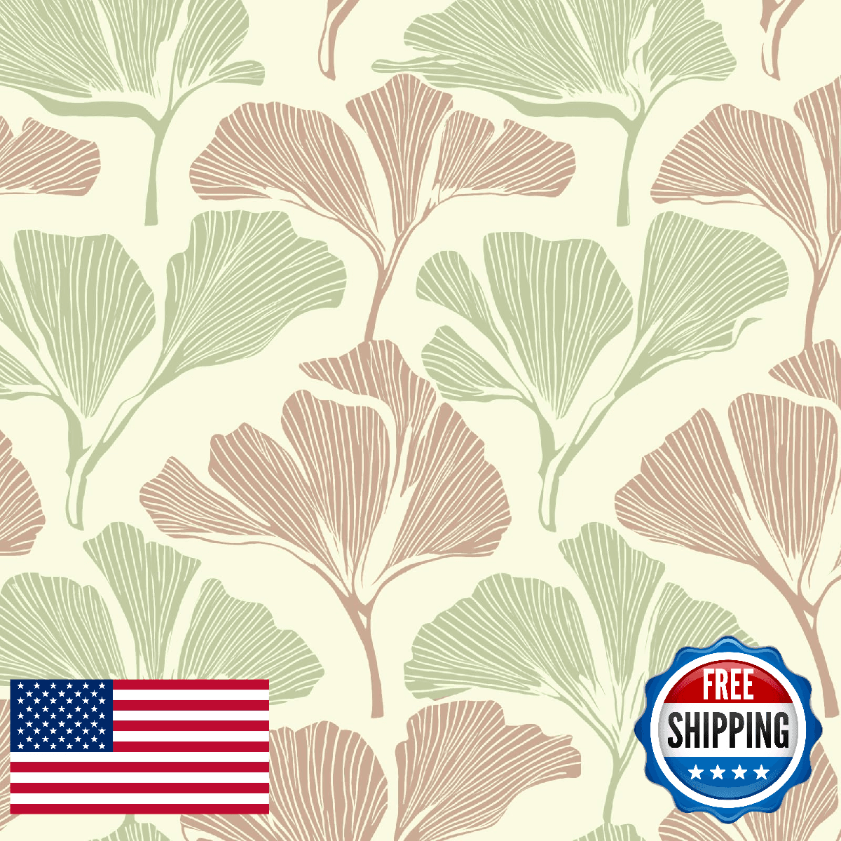 ILHIIOR Beige Floral Peel and Stick Wallpaper Boho Green Leaf Contact Paper Pink - Image 1