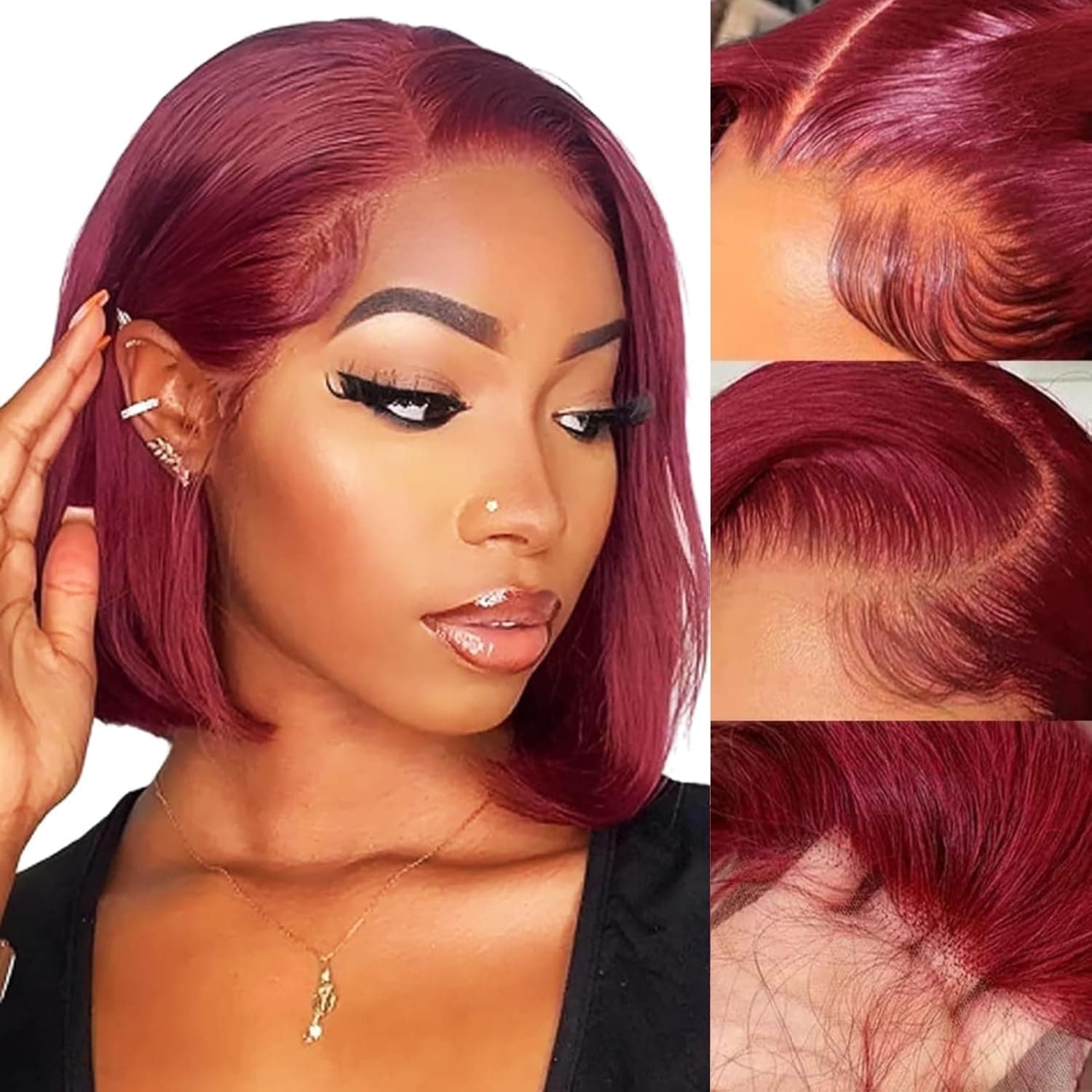 YFFSSJFC Burgundy Lace Front Wigs Human Hair Straight Burgundy Bob Wig Human Hai - Image 1