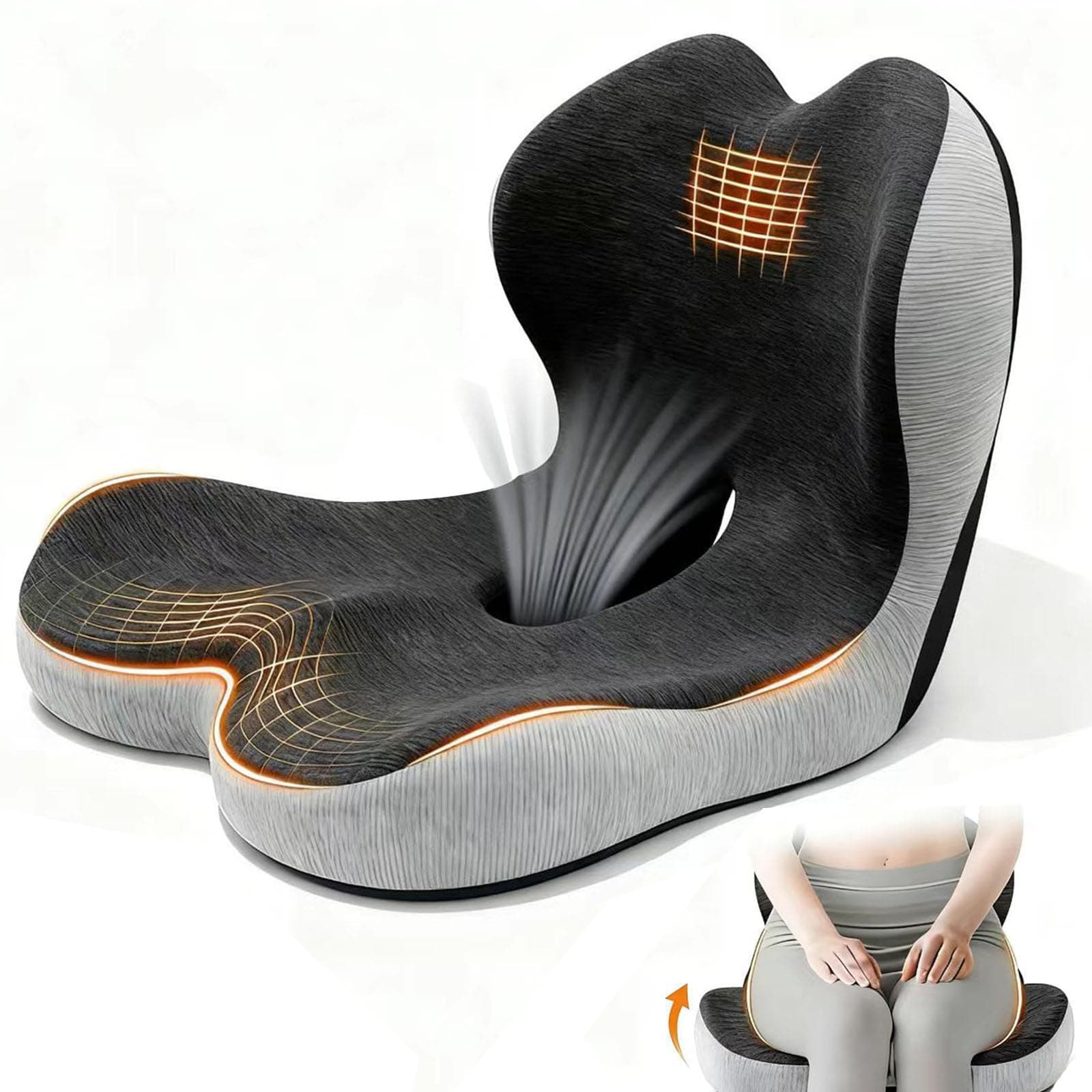 OUYFDG Car Seat Cushion Memory Foam Boost for Long Drives Office Chair Back Pain - Image 1