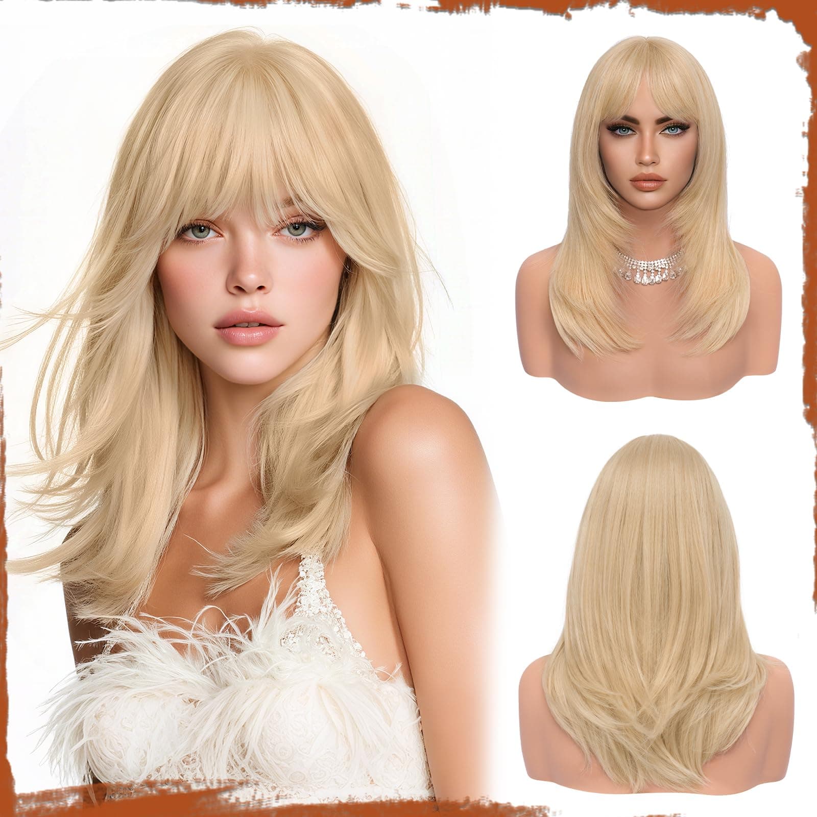SOFEIYAN Light Blonde Wigs with Bangs 20 Inch Long Straight Layered Wig Natural - Image 1