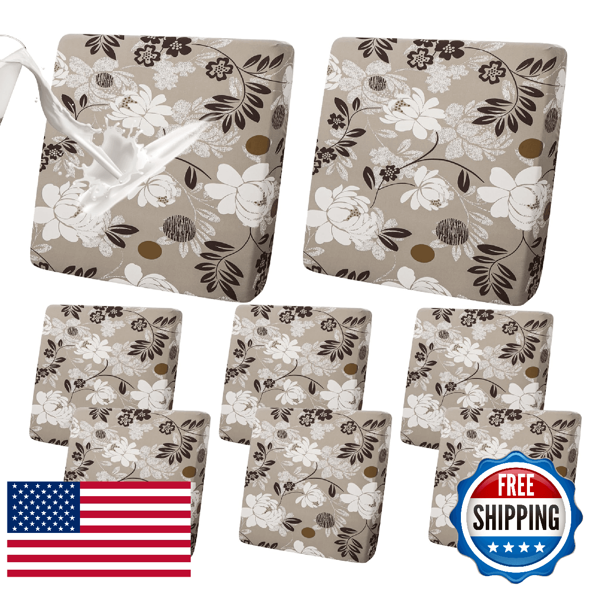 FORCHEER 8PCS Outdoor Cushion Covers Waterproof Stretch Patio Furniture Cushion - Image 1