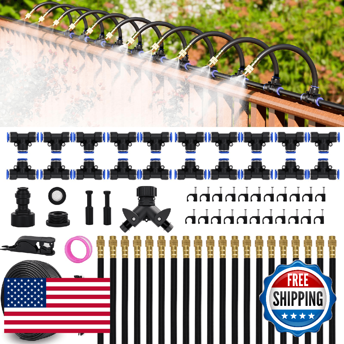 Drip Irrigation System 100 FT with 32 Nozzles, 360° Adjustable Bendable Garden W - Image 1