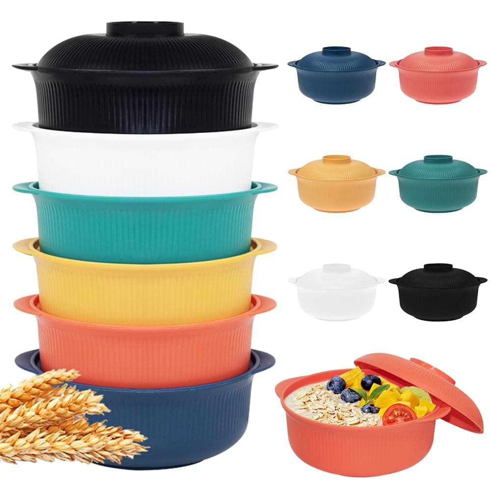 Oylnidea 40oz Unbreakable Cereal Bowls with lids Set of 6- Microwave & Dishwashe - Image 1