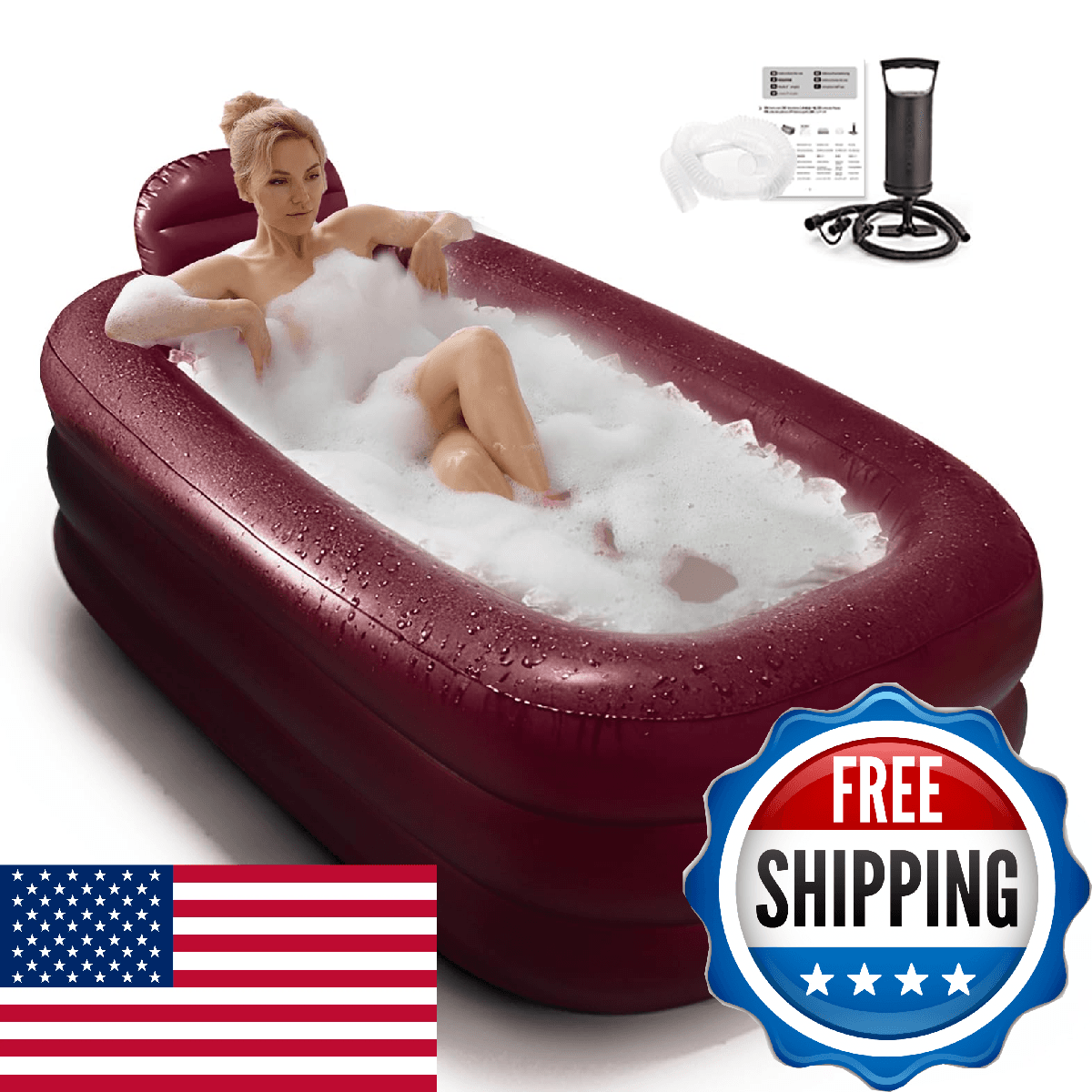 Inflatoast Inflatable Bathtub for Women, with Pillow Headrest - Portable Foldabl - Image 1