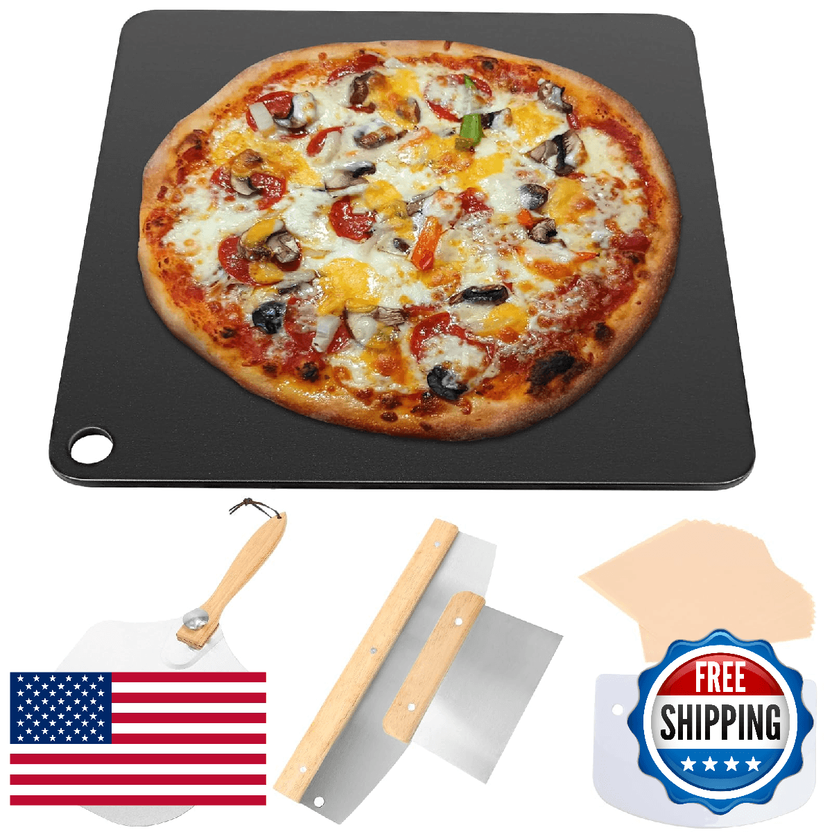 6Pcs Pizza Steel Set for Oven and Grill, 13" Square Pizza Steel for Oven, with P - Image 1