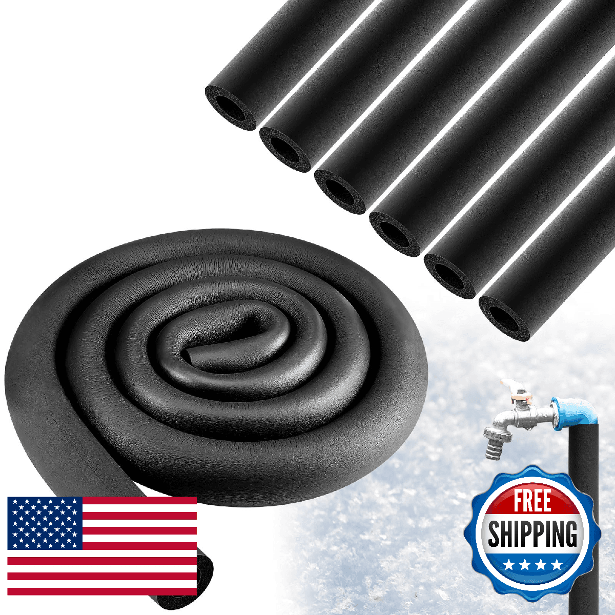 Pangda 6 Pcs 6ft Foam Pipe Insulation Tubing 1 1/4 Inch ID Black Pool Noodle HVA - Image 1