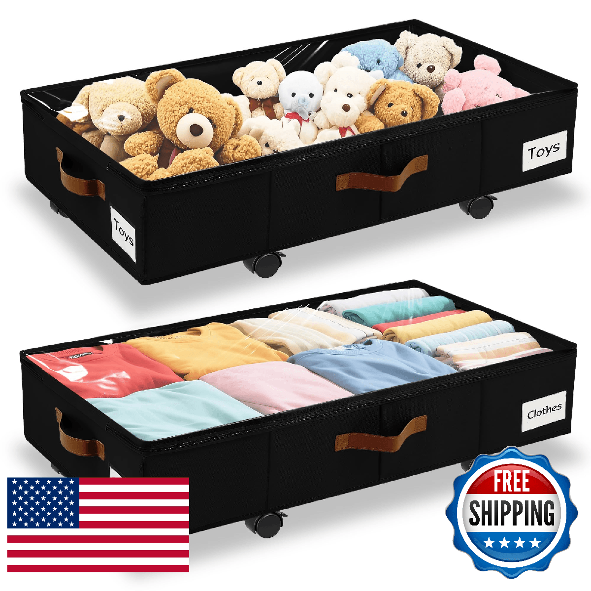 2 Pack Under Bed Storage with Wheels – 30.5×17×5.5 Inch, Underbed Storage with S - Image 1