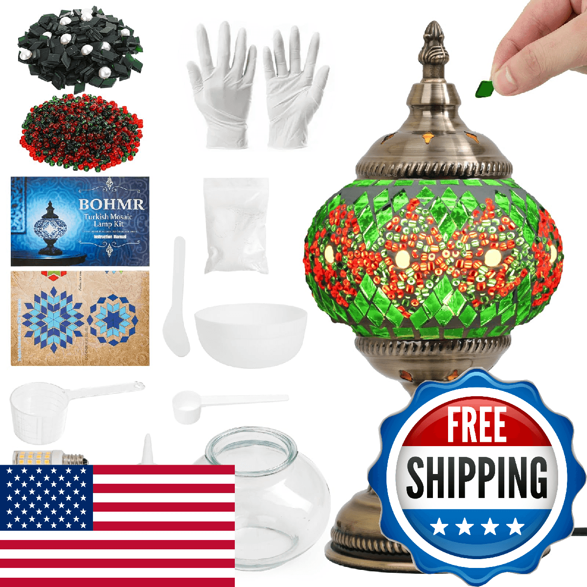 BOHMR DIY Turkish Mosaic Lamp Kit, Stained Glass Table Lamp Making Kit- Easy and - Image 1