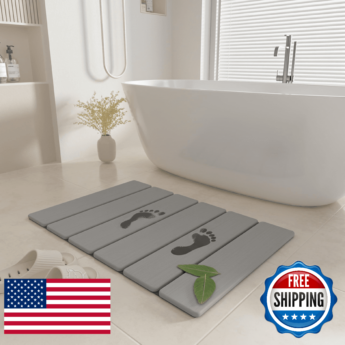 SYIPO Stone Bath Mat Non-Slip Foldable Diatomite Bathroom Mat 23.6x15.3" Quick D - Image 1
