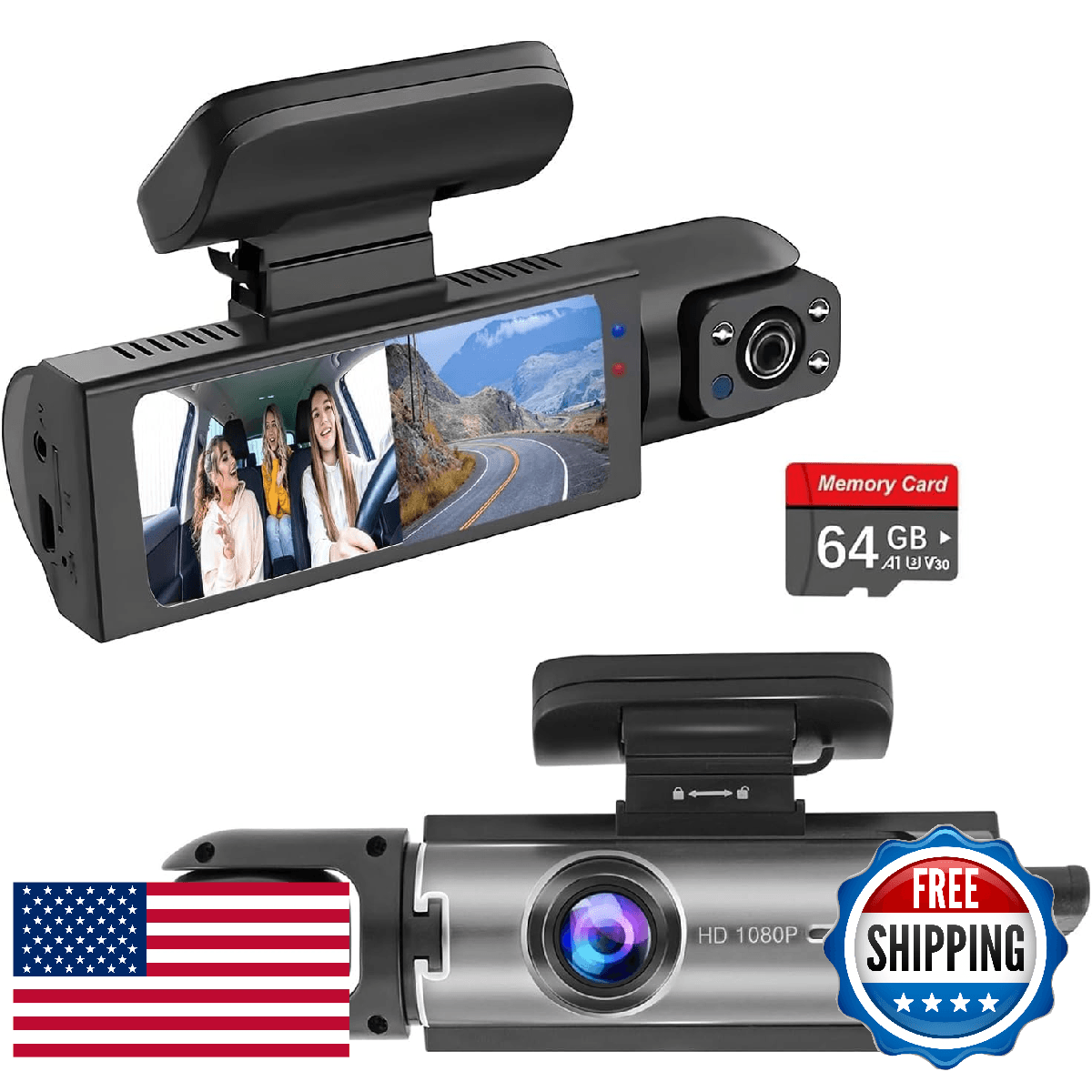 Dashcam Front and Inside,Car Camera Dash Cam for Cars,Driving Recorder with IR N - Image 1