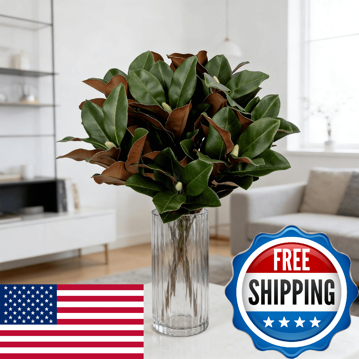 OBDXZHC 4PCS 29.5 Inch Magnolia Artificial Leaves Branches 3D Real Touch 64 Leav - Image 1