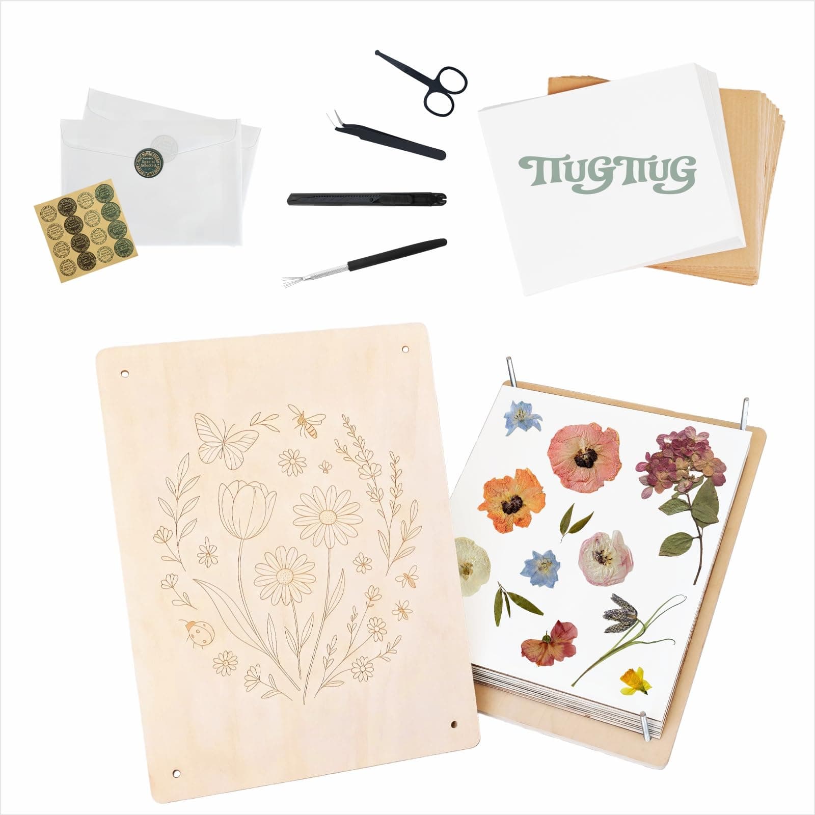 TTUGTTUG Flower Press Kit for Adults, 15.7" x 11.8" Large Wooden 10-Layer Press - Image 1