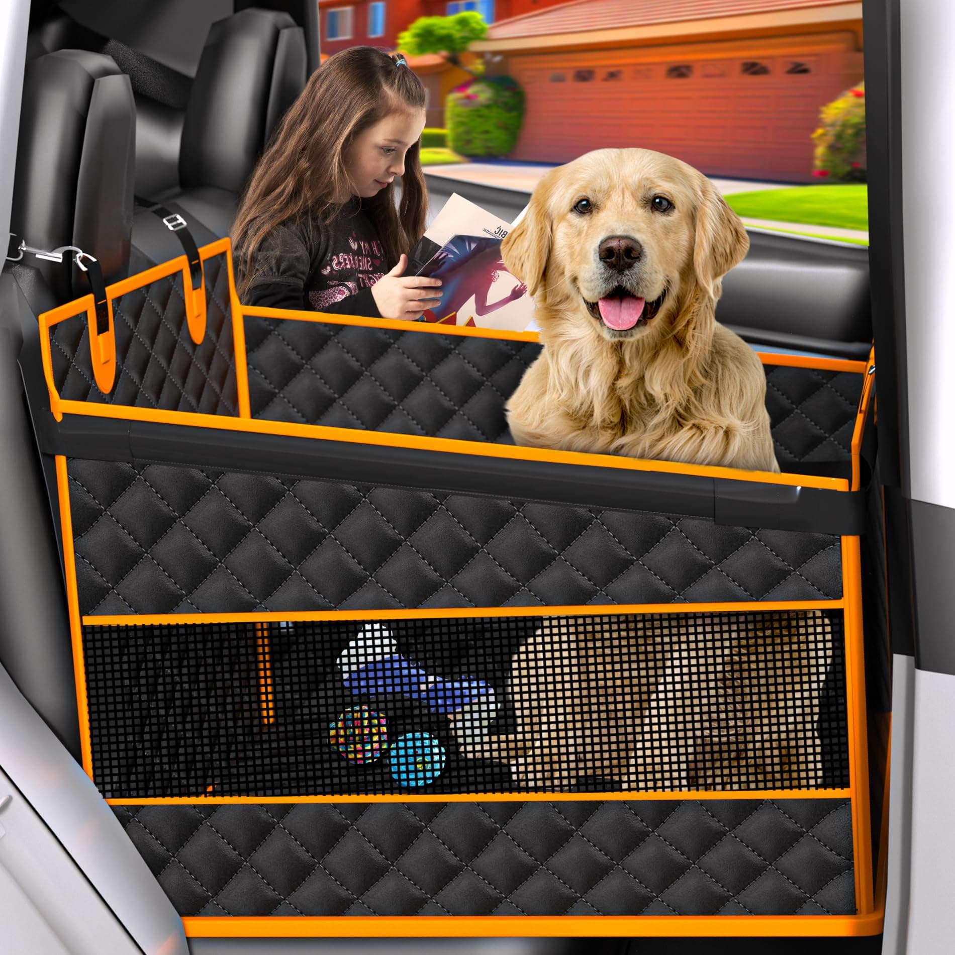 EPN Dog Car Seat for Large Medium Dogs, Back Seat Extender with Waterproof Oxfor - Image 1