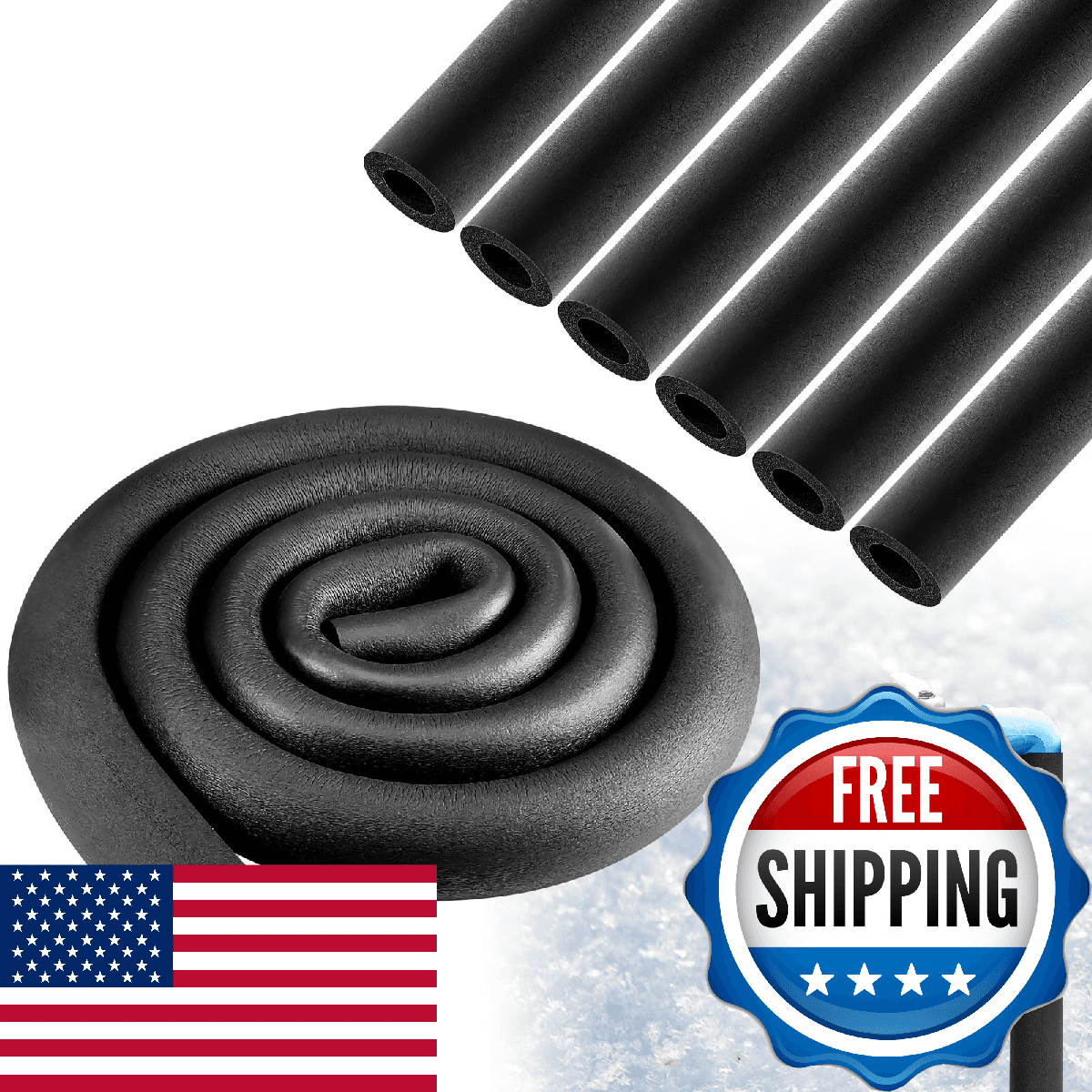 Pangda 6 Pcs 6ft 3/4 Inch ID Foam Pipe Insulation Tubing Black Pool Noodle HVAC - Image 1