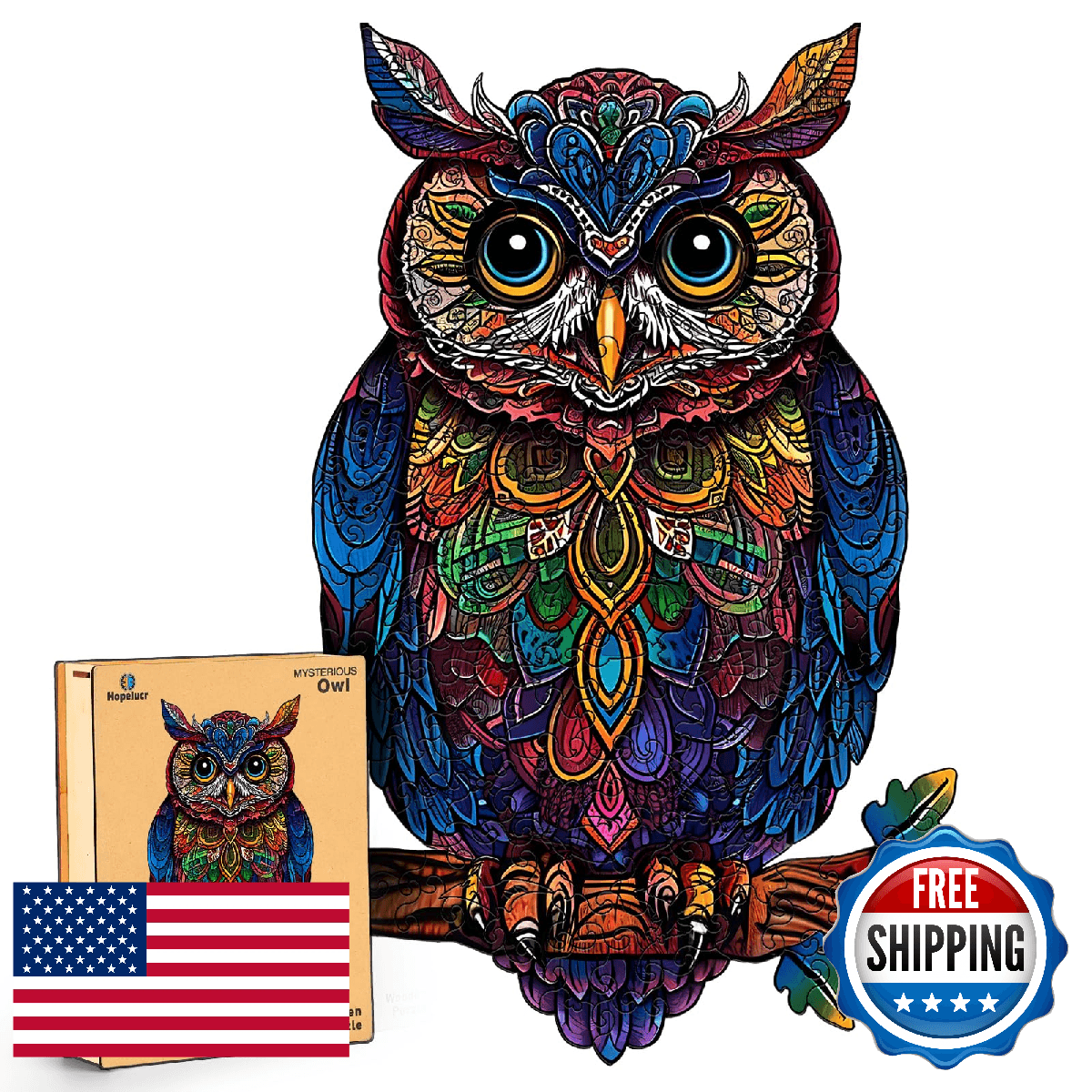 Wooden Jigsaw Puzzles for Adults, Unique Shaped Animal Wood Puzzles Adult, Owl W - Image 1