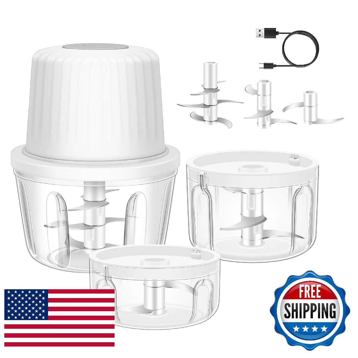 100+250+400ML Electric Garlic Chopper, 6 Blades Garlic Mincer, Mini USB Portable - Image 1