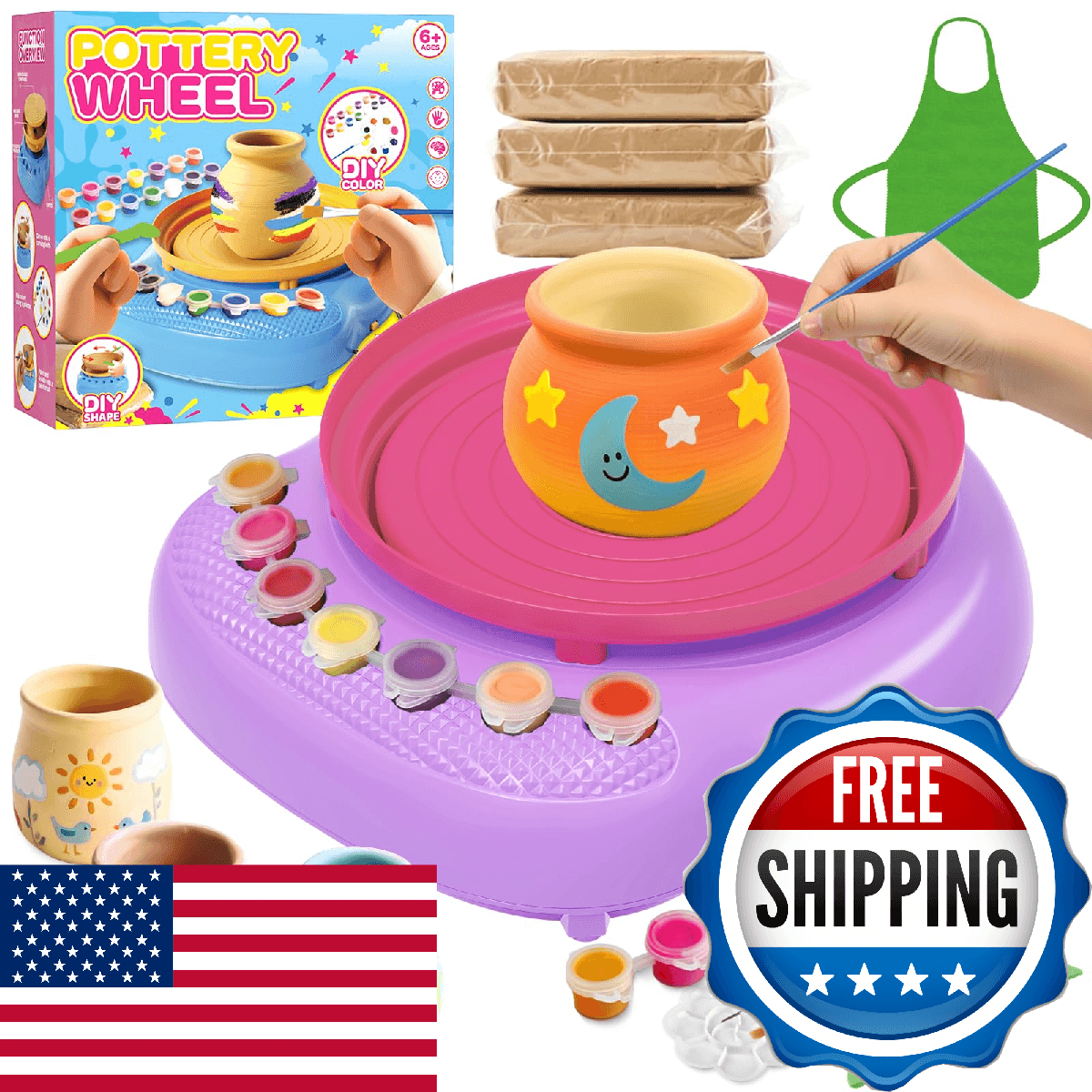 Pottery Wheel for Kids Complete DIY Pottery Painting Kit, Arts and Crafts for Ki - Image 1