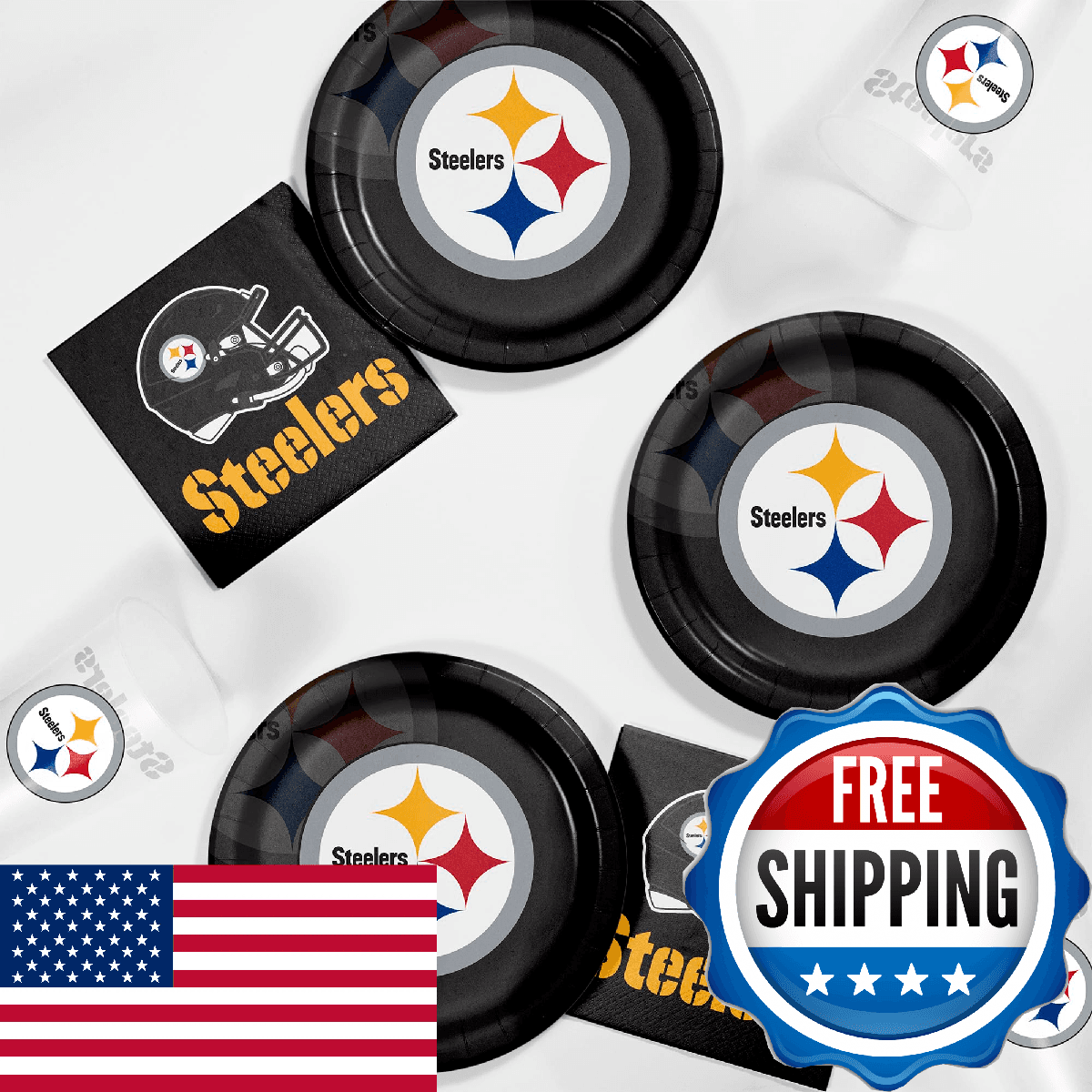 Trendware Pittsburgh Steelers Tailgating Kit, 48 ct, Officially Licensed - Image 1