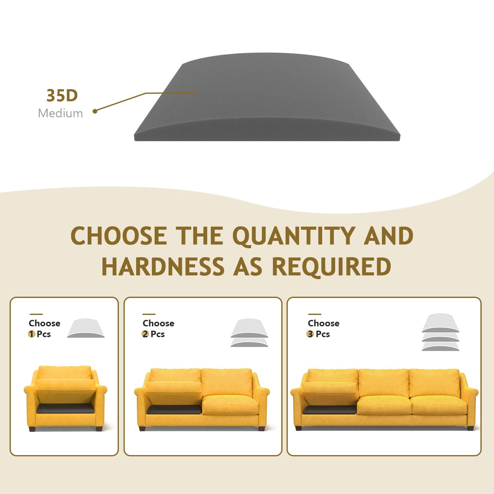 MYLIFESION Couch Cushion Support for Sagging Seat, 24x24x2 inches High-Density F - Thumbnail 4