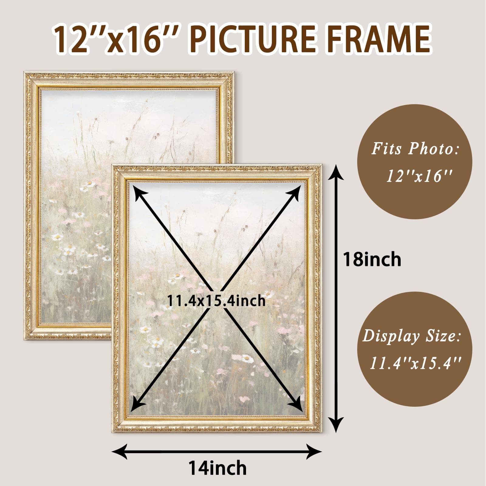 ASTRDECOR 12x16 Vintage Picture Frames Set of 2, Ornate Champagne Silver Photo F - Thumbnail 2