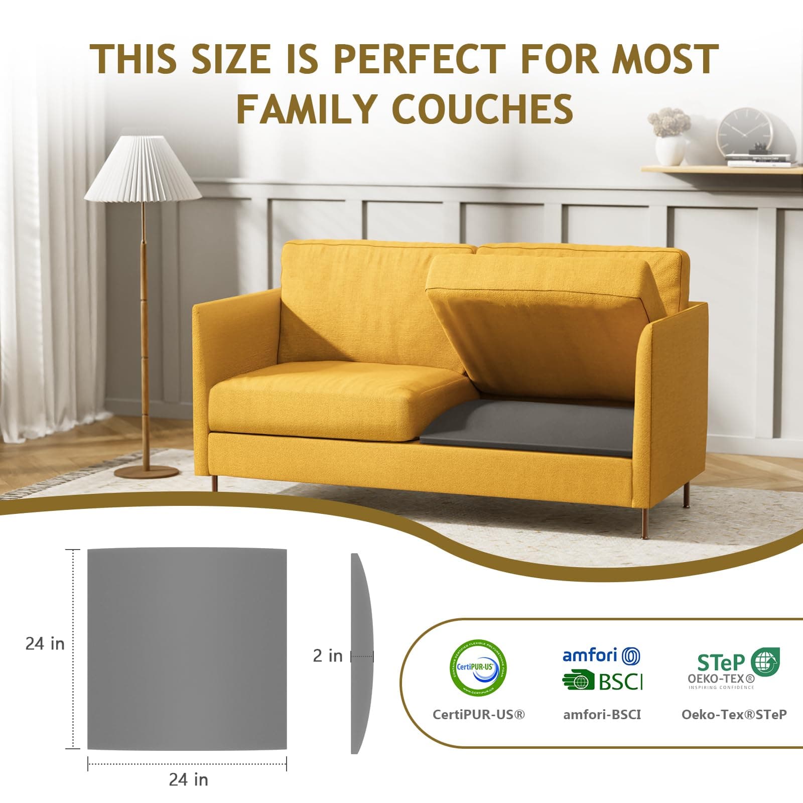 MYLIFESION Couch Cushion Support for Sagging Seat, 24x24x2 inches High-Density F - Thumbnail 2